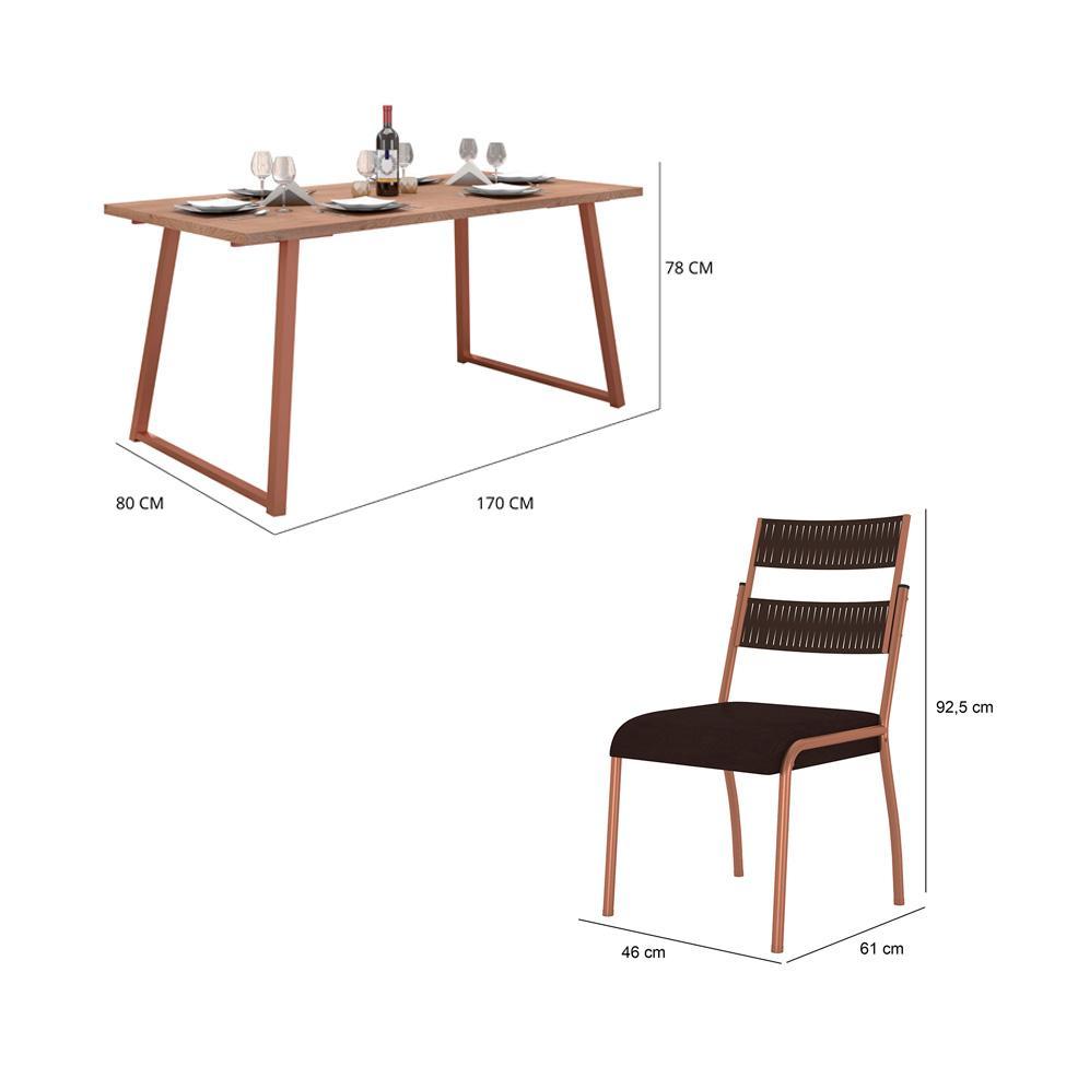 Conjunto de Mesa Retangular com Tampo de MDP Marrom Claro Atlanta e 6 Cadeiras Atenas Revestimento Sintético Marrom e Cobre - 3