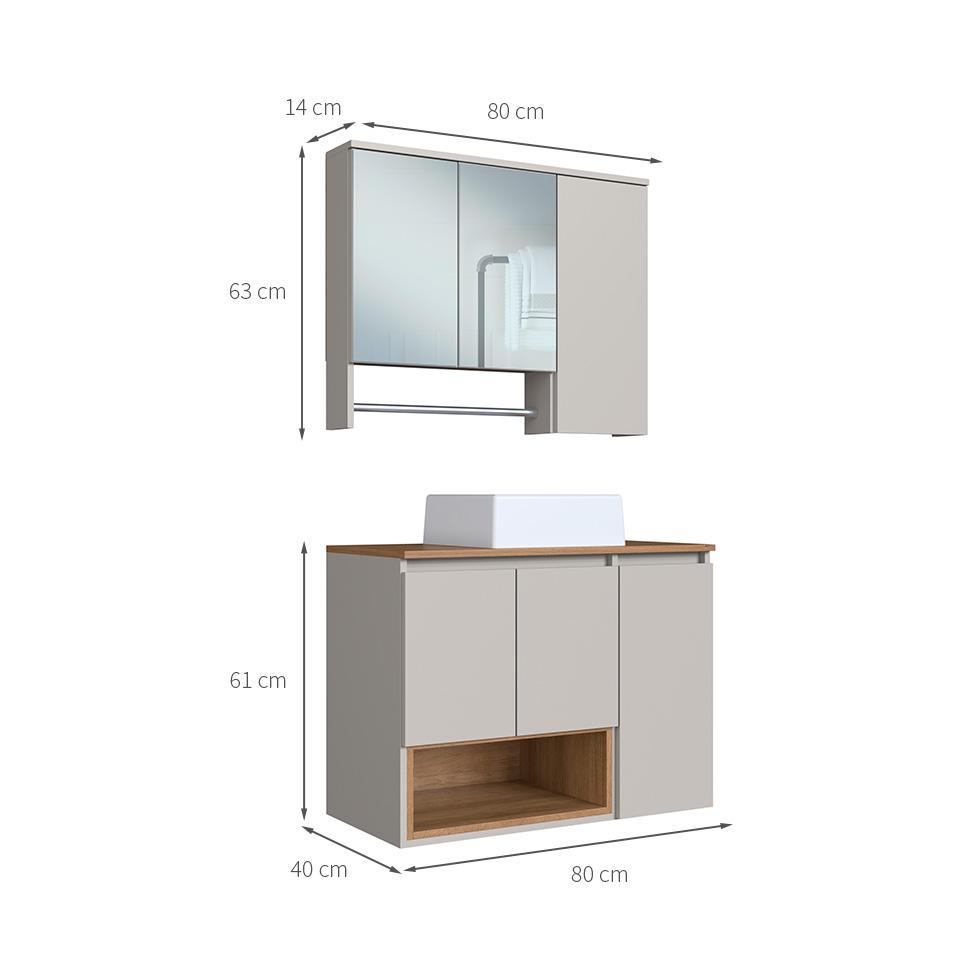Conjunto de Gabinete com Cuba Branca e Armário de Banheiro com Espelho Cecília 6 PT Mel e Arenas - 3
