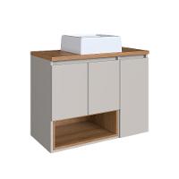 Conjunto de Gabinete com Cuba Branca e Armário de Banheiro com Espelho Cecília 6 PT Mel e Arenas - 7