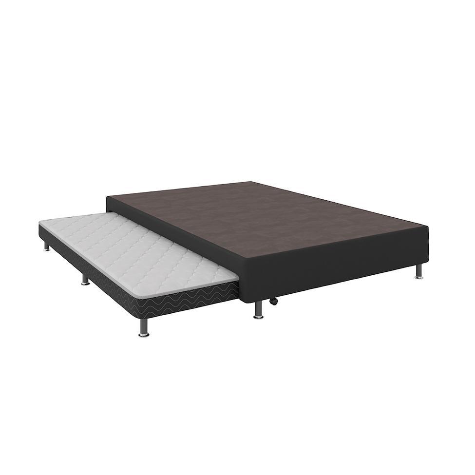 Base para Cama Box Casal Nero com Colchão Auxiliar Solteiro Espuma D28 Preta e Branca - 1