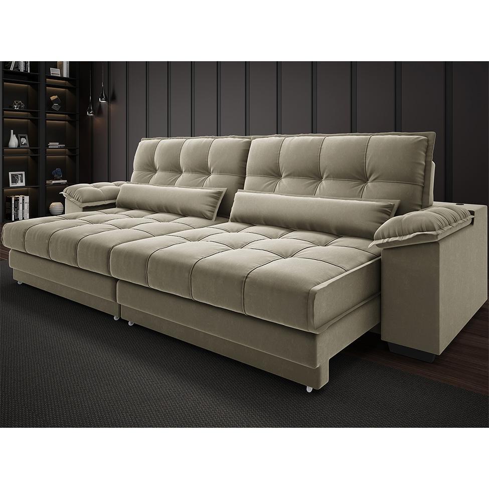 Sofá 5 Lugares Retrátil e Reclinável Majestic Veludo Fendi - 2