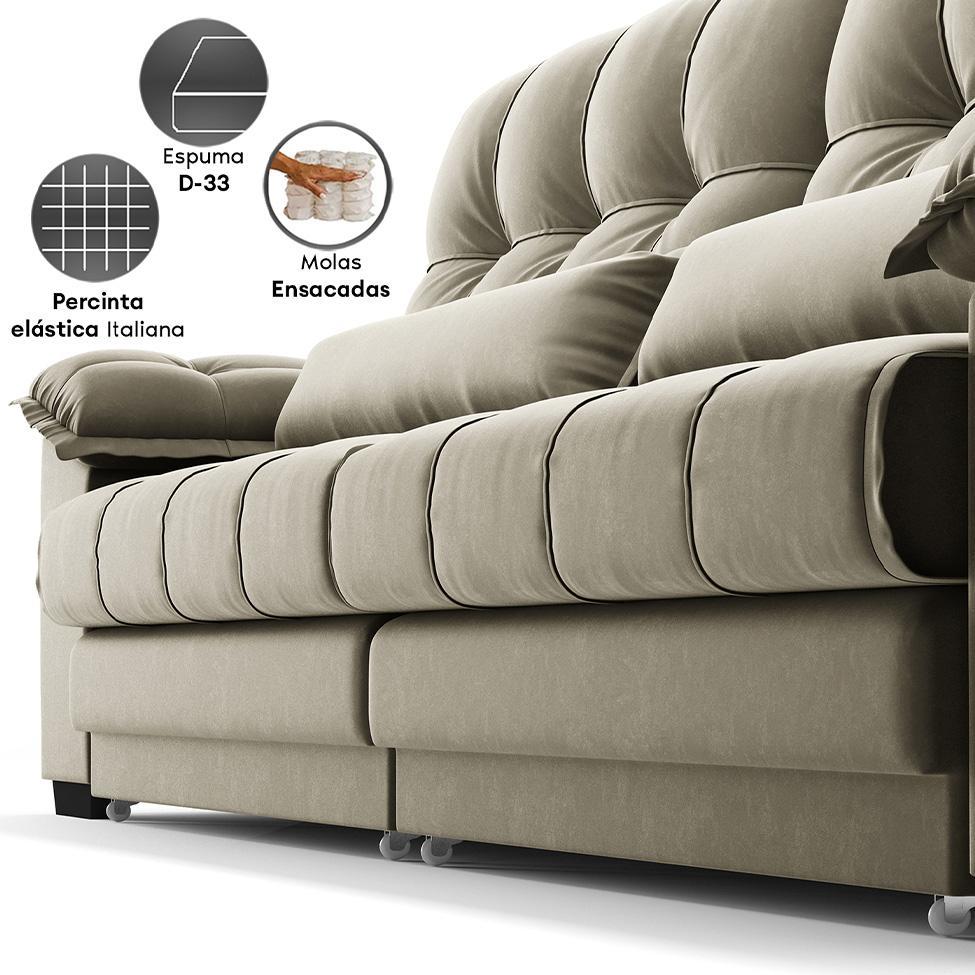 Sofá 5 Lugares Retrátil e Reclinável Majestic Veludo Fendi - 5