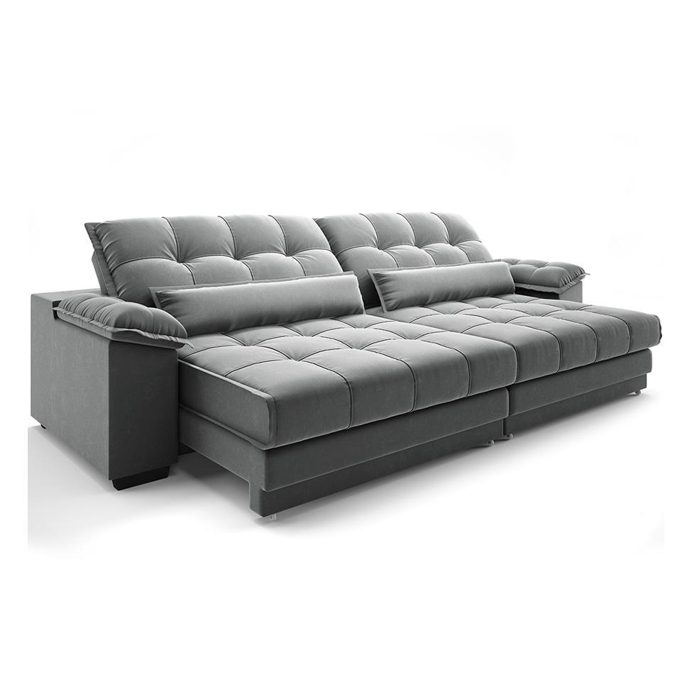 Sofá 5 Lugares Retrátil e Reclinável Majestic Veludo Cinza - 1