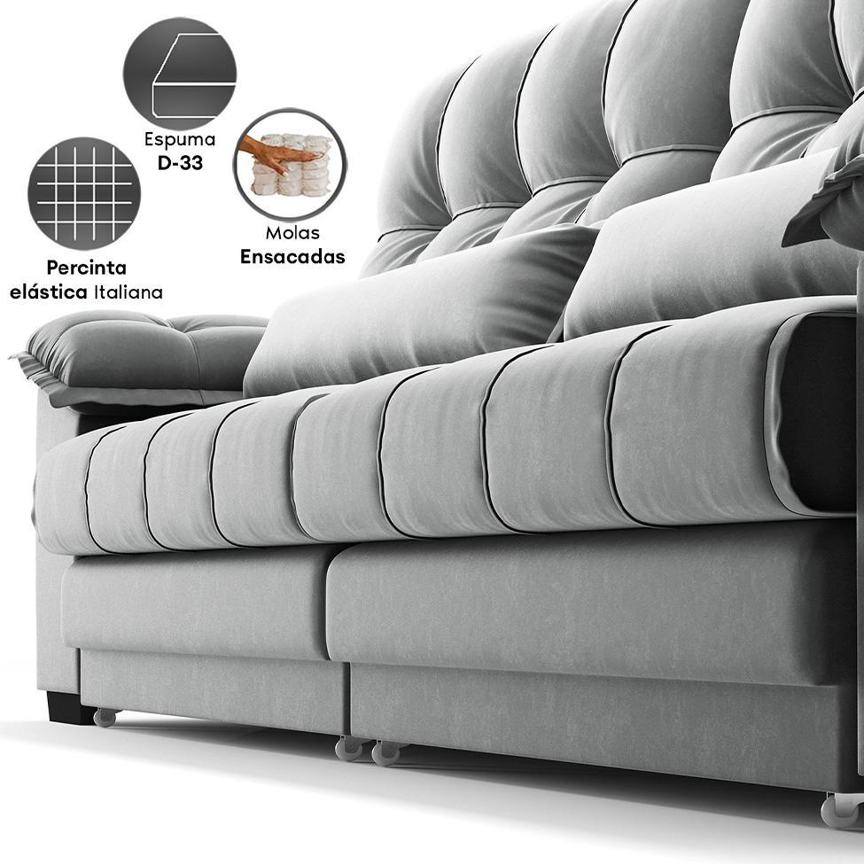 Sofá 5 Lugares Retrátil e Reclinável Majestic Veludo Cinza - 4