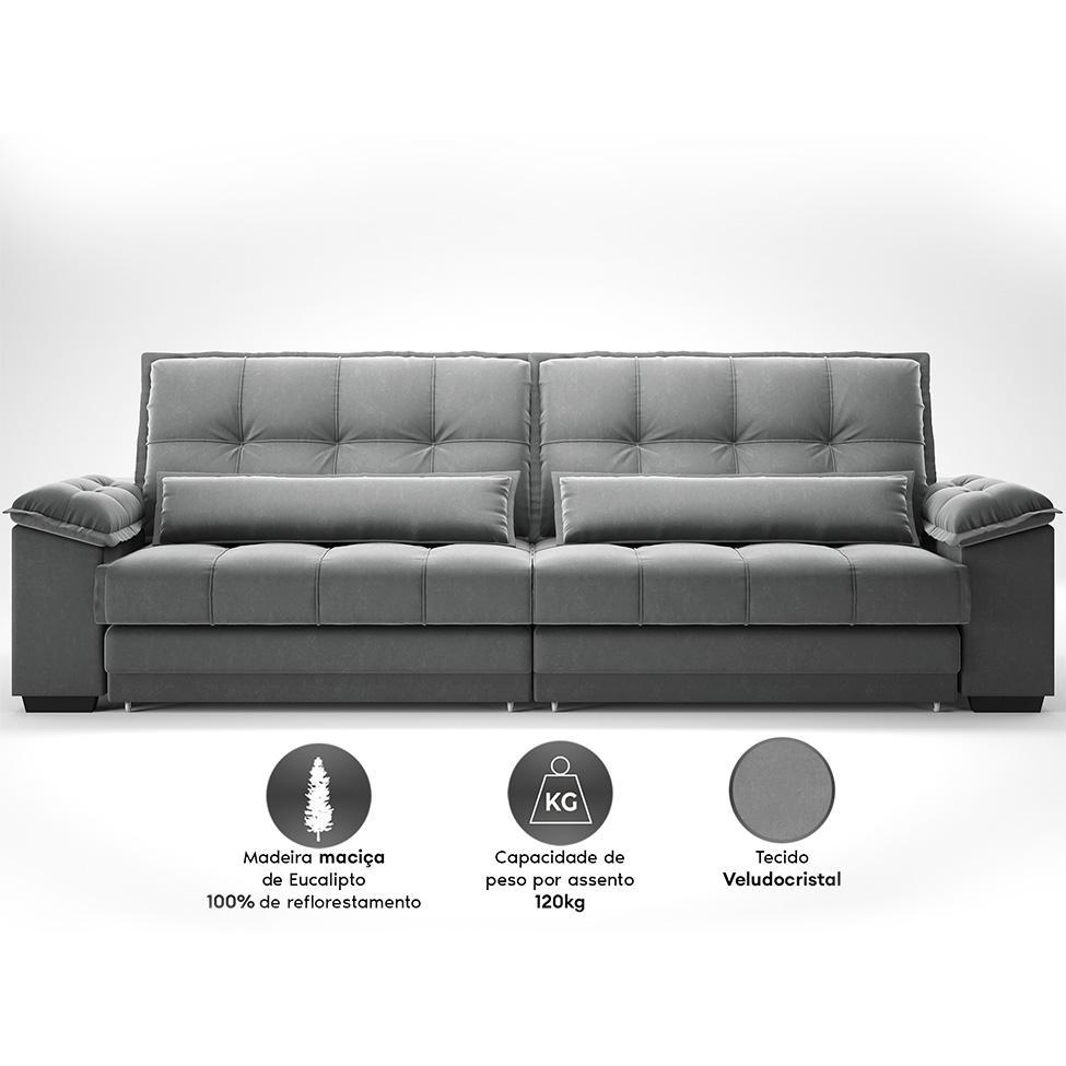 Sofá 5 Lugares Retrátil e Reclinável Majestic Veludo Cinza - 6