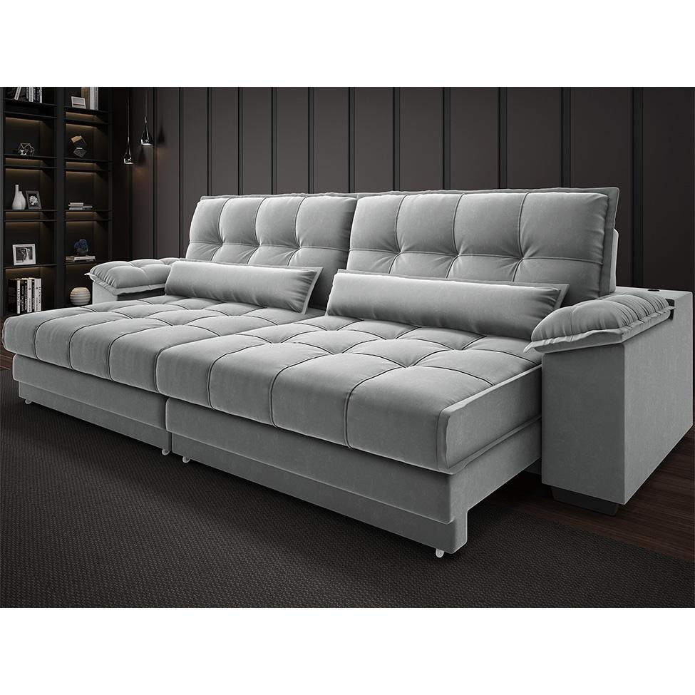 Sofá 3 Lugares Retrátil e Reclinável Majestic Veludo Cinza - 2