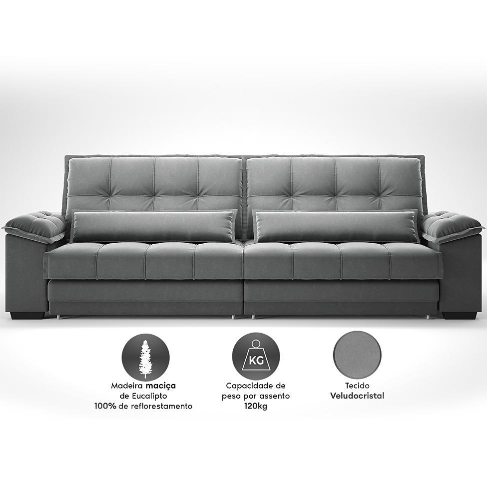 Sofá 3 Lugares Retrátil e Reclinável Majestic Veludo Cinza - 4