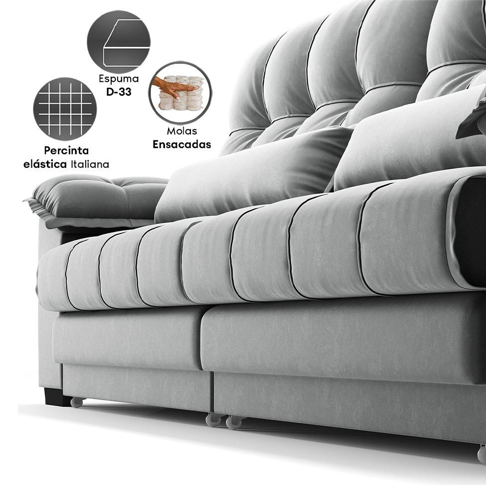 Sofá 3 Lugares Retrátil e Reclinável Majestic Veludo Cinza - 5