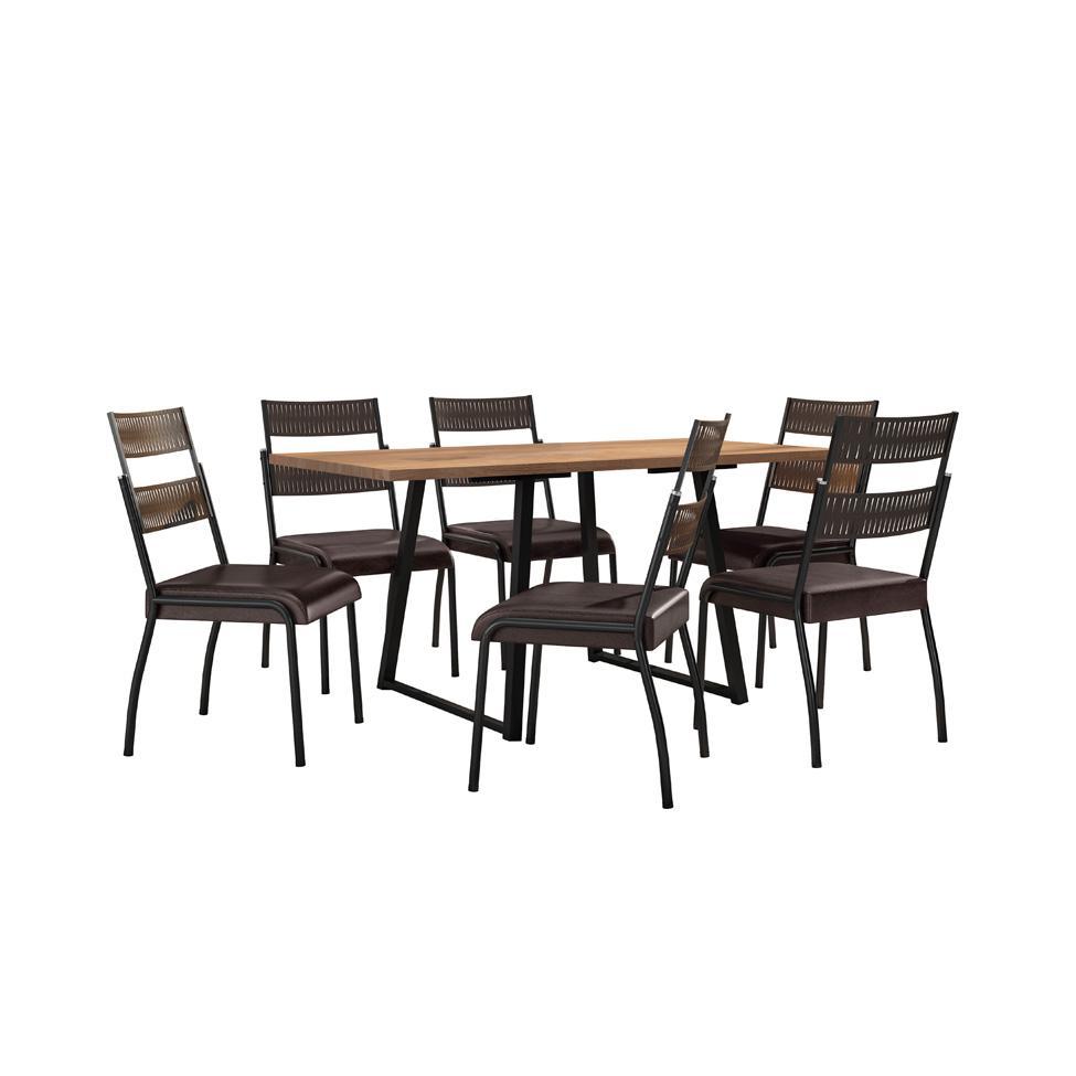 Conjunto de Mesa Retangular com Tampo de MDP Marrom Claro Atlanta e 6 Cadeiras Atenas Revestimento Sintético Marrom e Preto - 2
