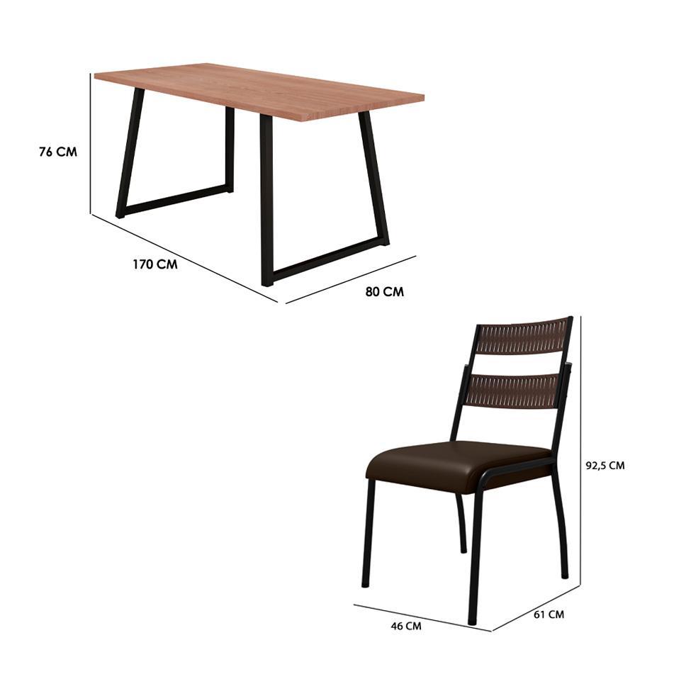 Conjunto de Mesa Retangular com Tampo de MDP Marrom Claro Atlanta e 6 Cadeiras Atenas Revestimento Sintético Marrom e Preto - 3