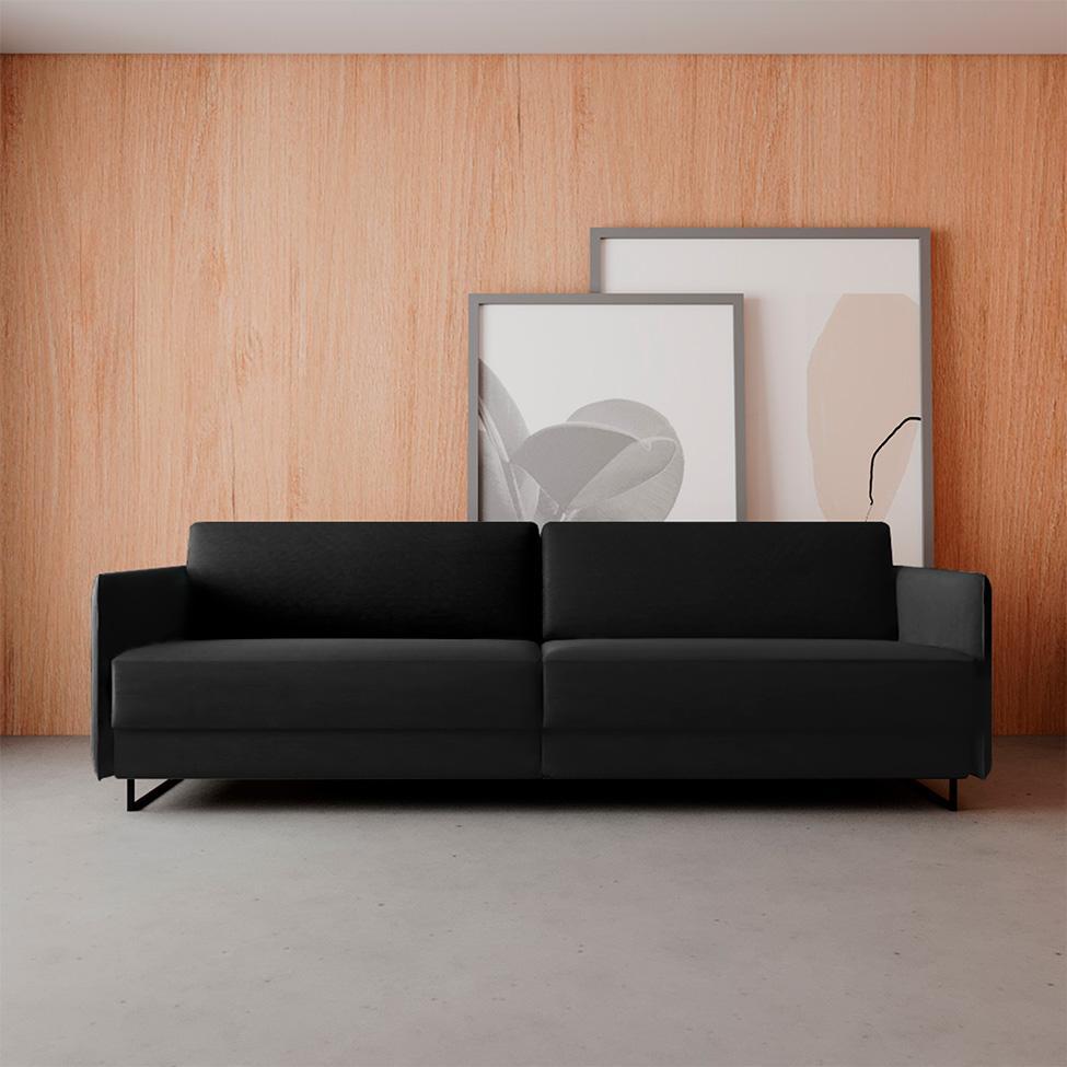 Sofá 3 Lugares Enrico Revestimento Sintético Preto 210 cm - 2