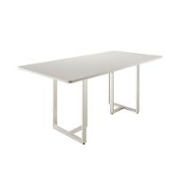 Mesa de Jantar Retangular com Tampo de Vidro Arcadia Off White e Champagne 184 cm