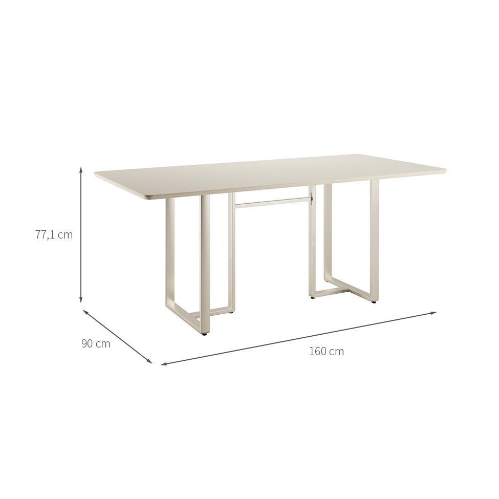 Mesa de Jantar Retangular com Tampo de Vidro Arcadia Off White e Champagne 160 cm - 2