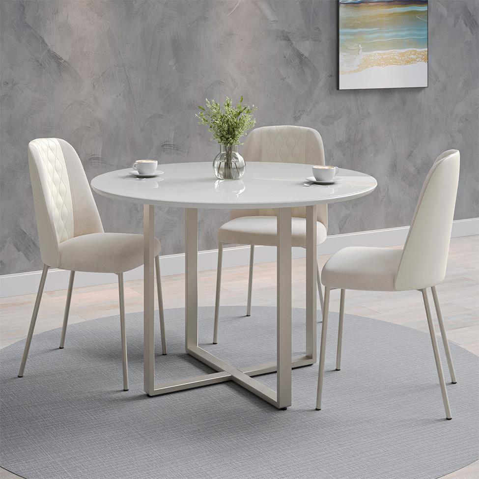 Mesa de Jantar Redonda com Tampo de Vidro Arcadia Off White e Champagne 108 cm - 2