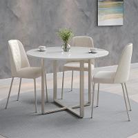 Mesa de Jantar Redonda com Tampo de Vidro Arcadia Off White e Champagne 108 cm - 2