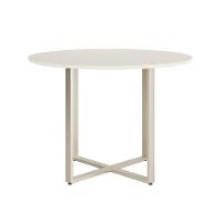 Mesa de Jantar Redonda com Tampo de Vidro Arcadia Off White e Champagne 108 cm