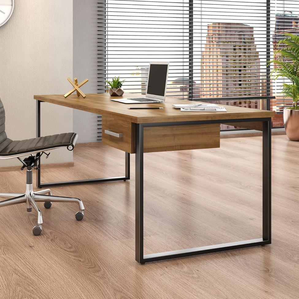 Mesa de Escritório Málaga 1 GV Nogal e Preta 190 cm - 2