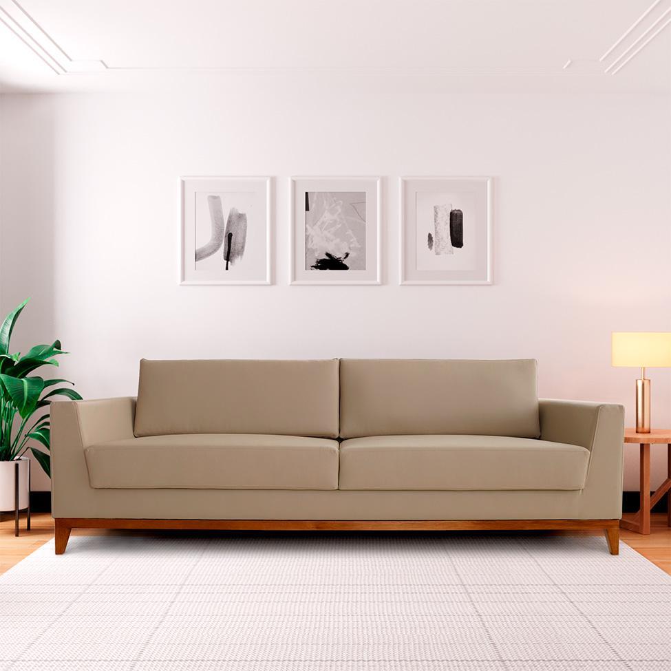 Sofá 3 Lugares Bartô Revestimento Sintético Bege 210 cm - 2
