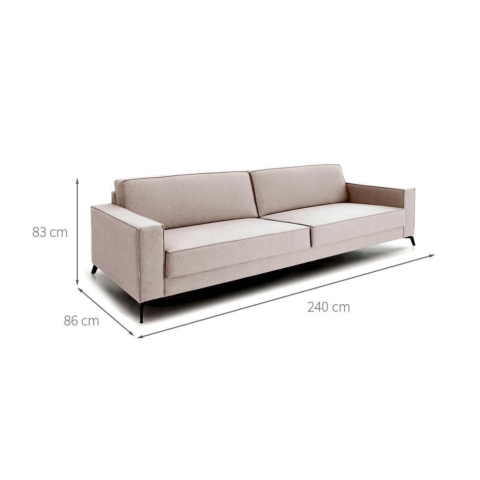 Sofá 3 Lugares Angelo Linho Bege 240 cm - 3