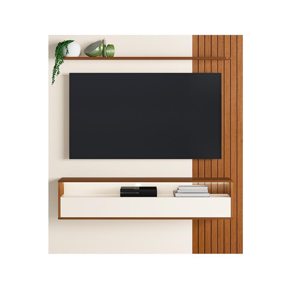 Painel com Rack Supenso até 65 Polegadas Matisse 1 PT Cinamomo e Off White - 4