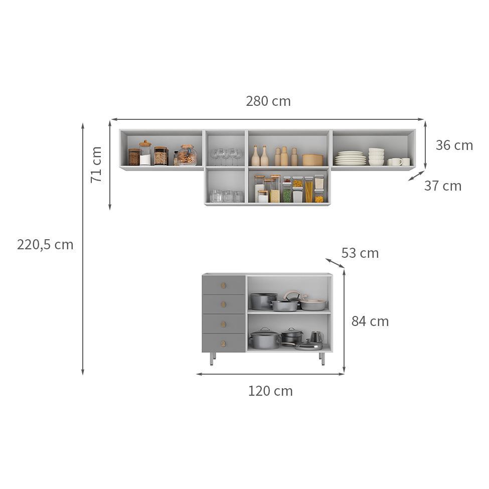 Cozinha Compacta Maranello 100% MDF 7 PT 4 GV Cinza - 3