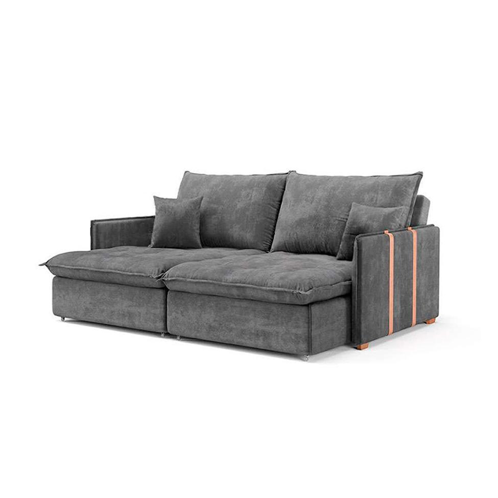 Sofá Retrátil Sem Caixa 3 lugares Solomons Velosuede Grafite 180 cm - 1