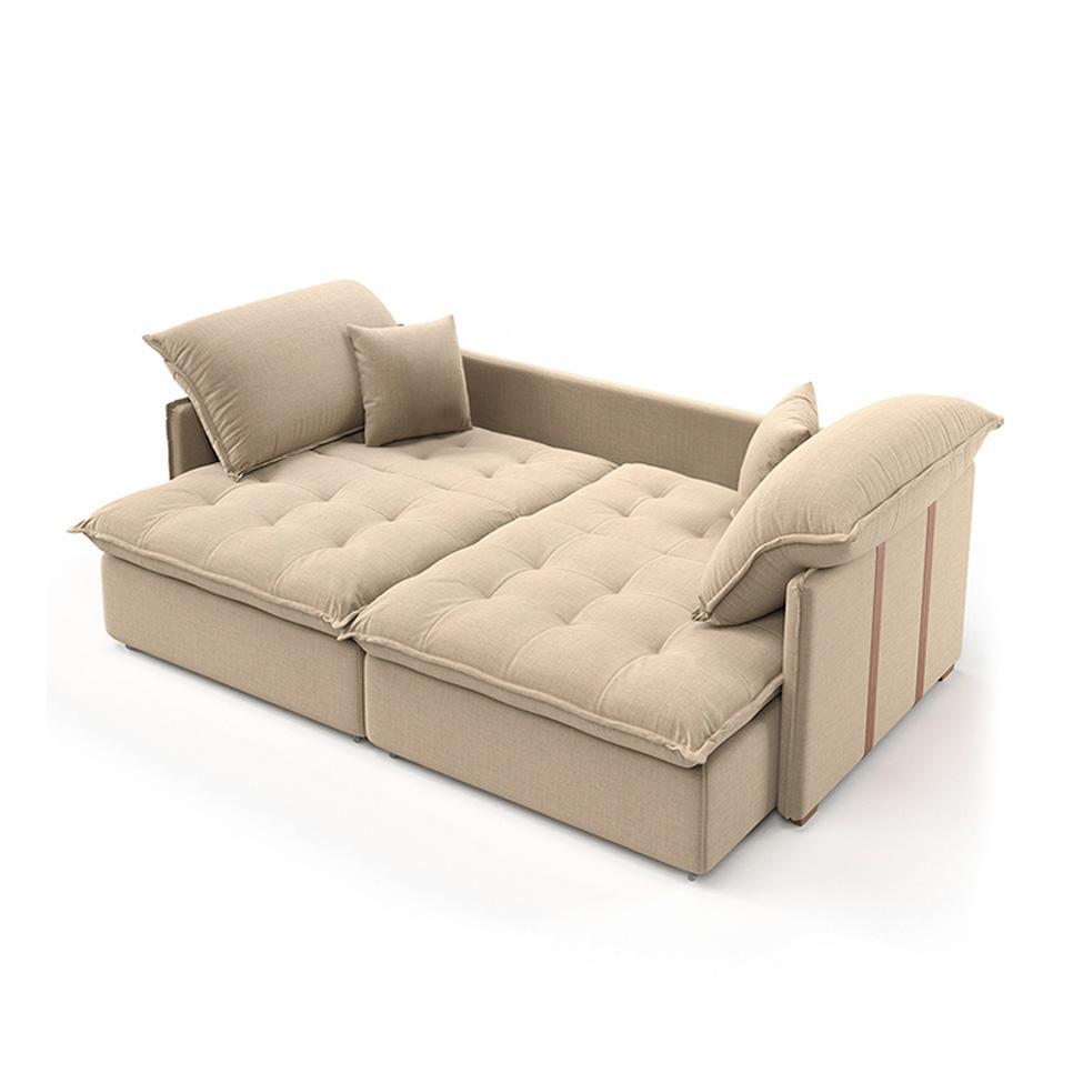 Sofá Retrátil Sem Caixa 3 lugares Solomons Velosuede Bege 180 cm - 4