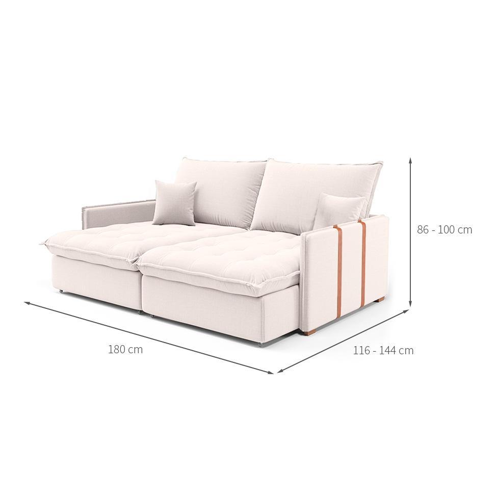 Sofá Retrátil Sem Caixa 3 lugares Solomons Linho Cru 180 cm - 3