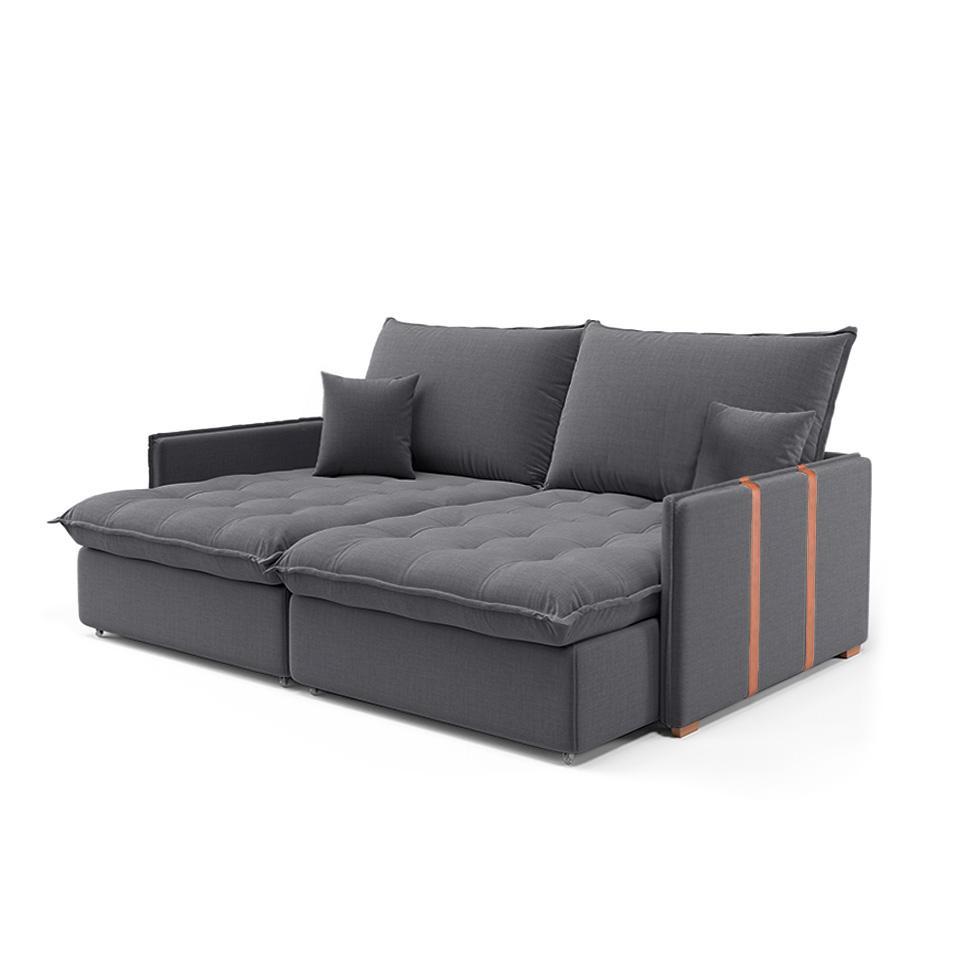 Sofá Retrátil Sem Caixa 3 lugares Solomons Linho Grafite 180 cm - 1