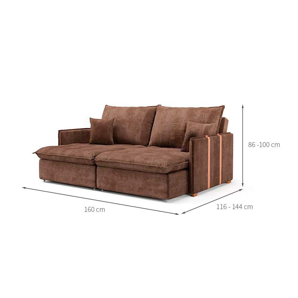 Sofá Retrátil Sem Caixa 2 lugares Solomons Velosuede Marrom - 3