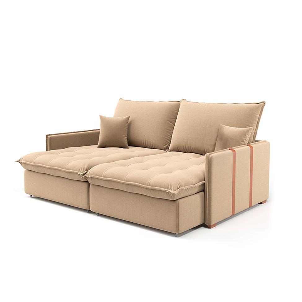 Sofá Retrátil Sem Caixa 2 lugares Solomons Linho Bege - 1
