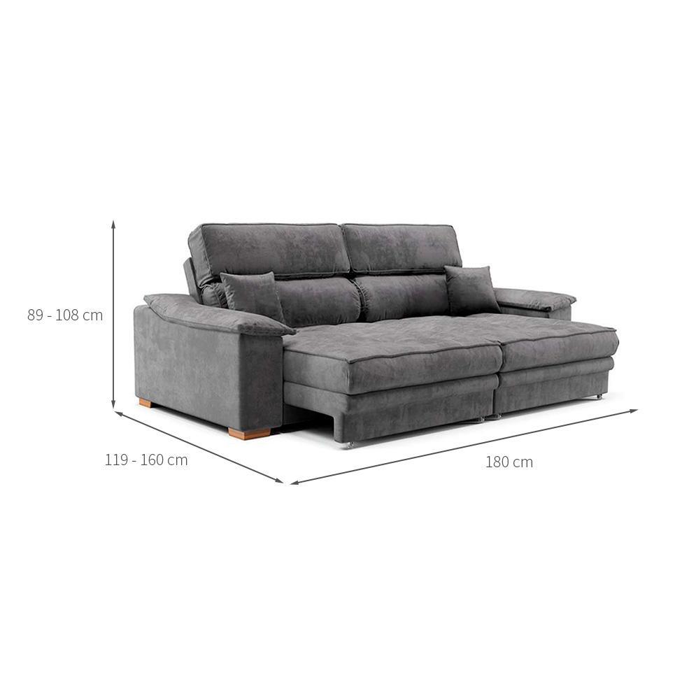 Sofá 3 Lugares Retrátil e Reclinável Lupin Velosuede Grafite 180 cm - 3