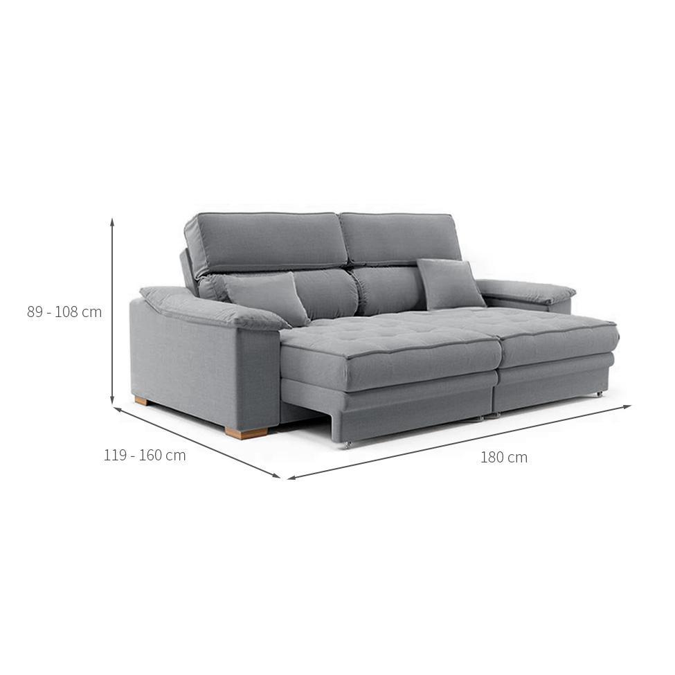 Sofá 3 Lugares Retrátil e Reclinável Lupin Linho Cinza 180 cm - 3
