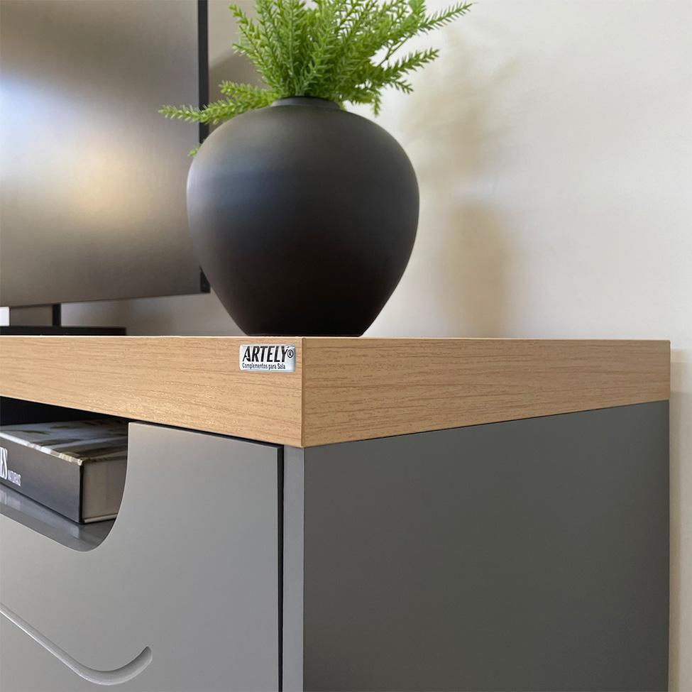 Rack para TV até 75 Polegadas Mercury 2 PT 1 GV Grafite e Carvalho 200 cm - 9