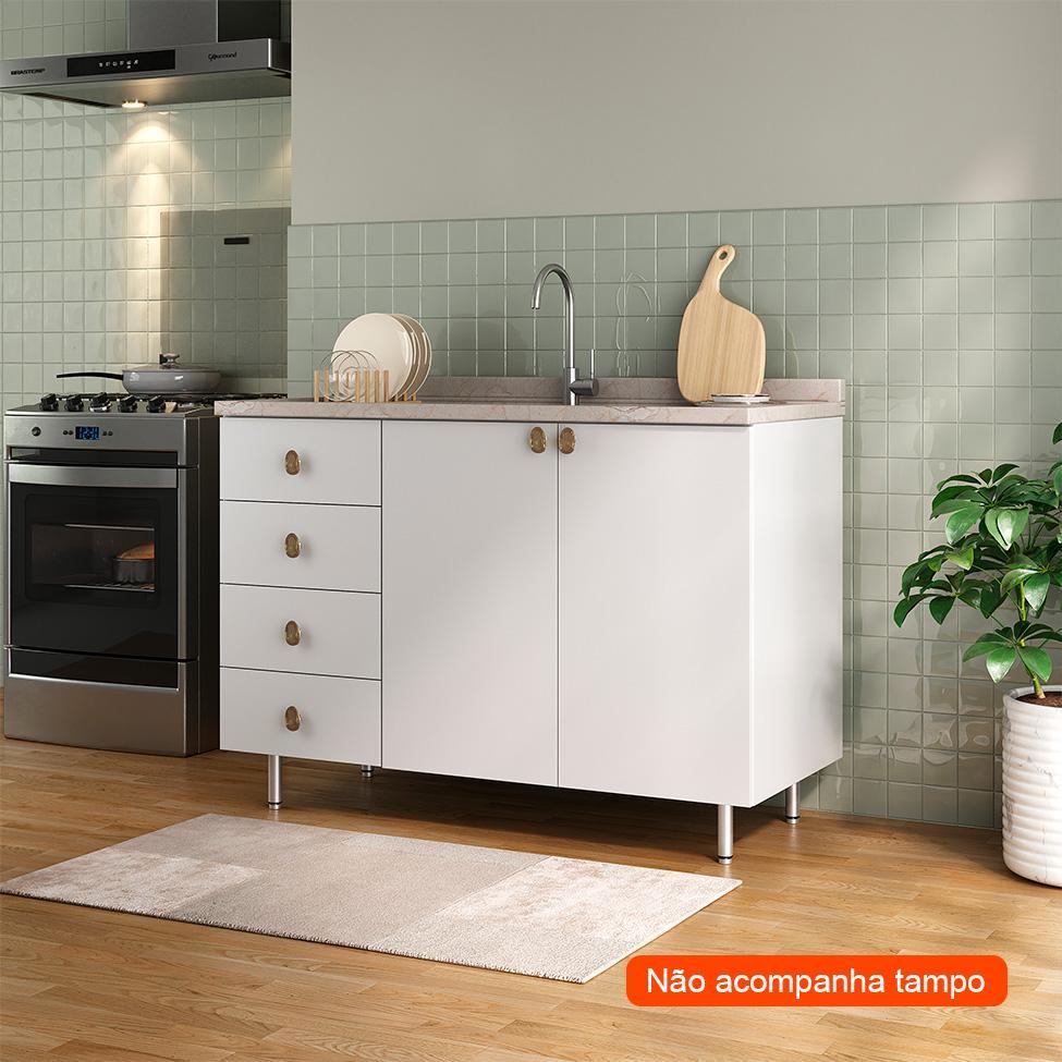 Balcão de Cozinha sem Tampo Maranello 100% MDF 2 PT 4 GV Branco - 2