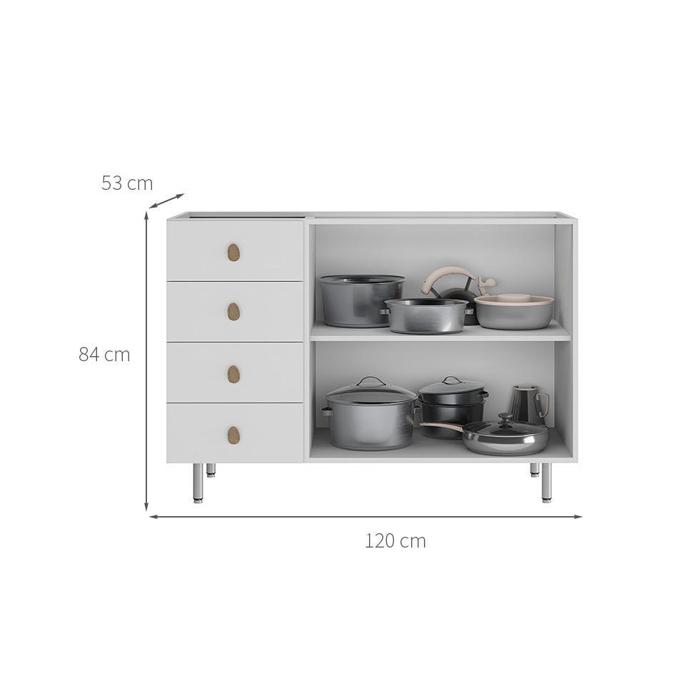 Balcão de Cozinha sem Tampo Maranello 100% MDF 2 PT 4 GV Branco - 3