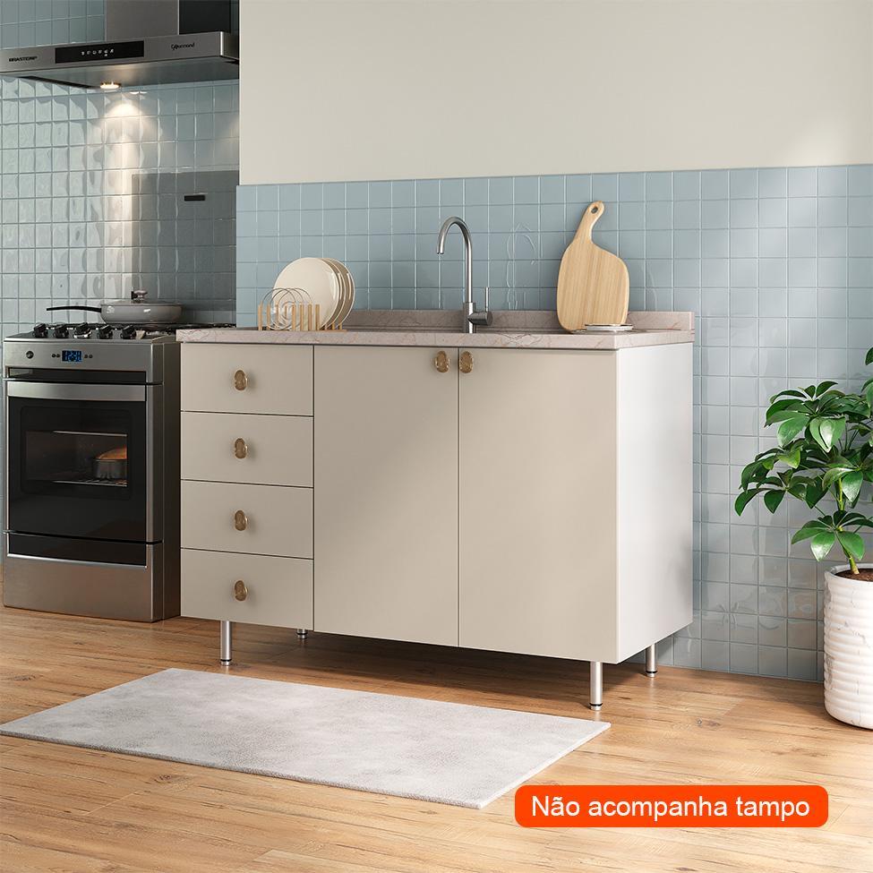 Balcão de Cozinha sem Tampo Maranello 100% MDF 2 PT 4 GV Bege - 2