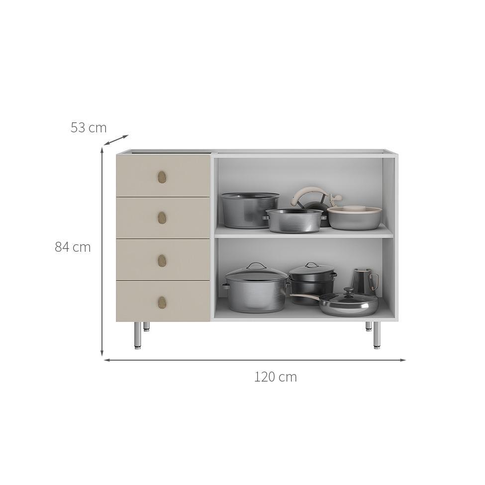 Balcão de Cozinha sem Tampo Maranello 100% MDF 2 PT 4 GV Bege - 3
