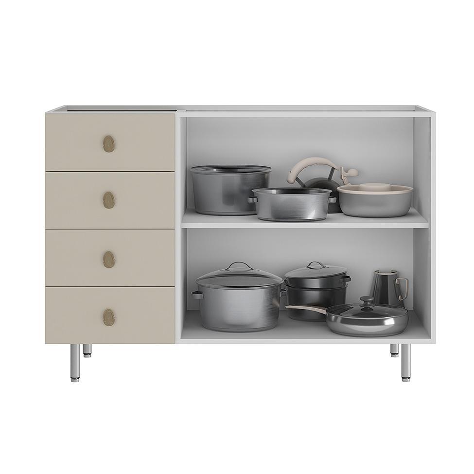 Balcão de Cozinha sem Tampo Maranello 100% MDF 2 PT 4 GV Bege - 5