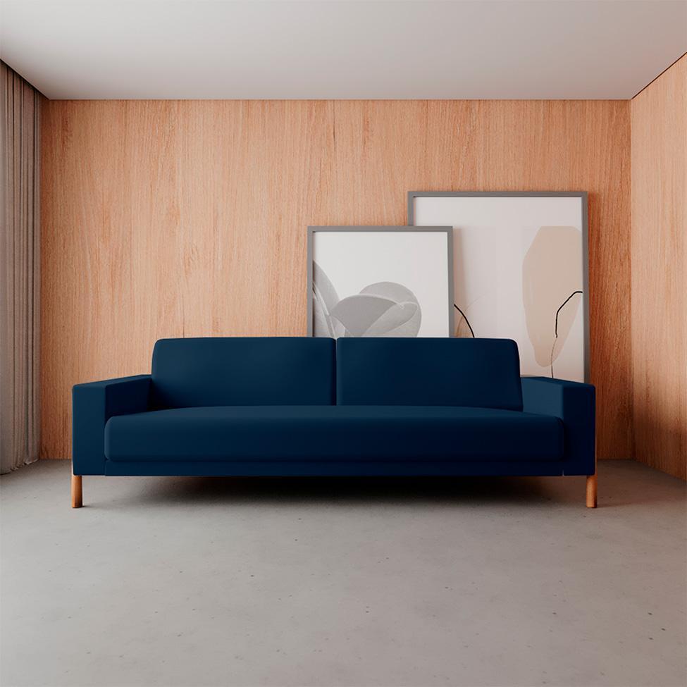 Sofá 3 Lugares Laura Linho Azul 210 cm - 2