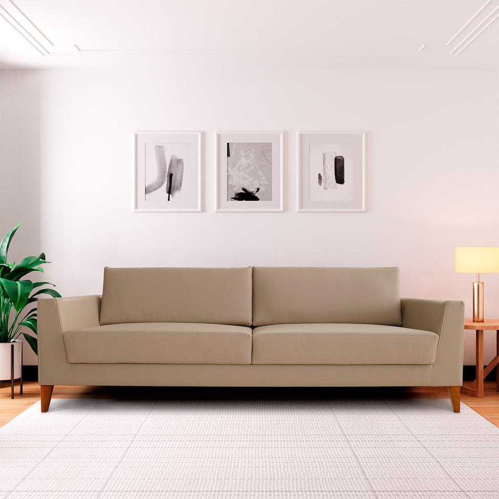 Sofá 3 Lugares Benjamin Revestimento Sintético Bege 210 cm - 2