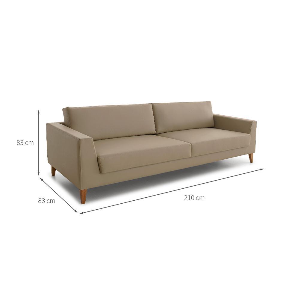 Sofá 3 Lugares Benjamin Revestimento Sintético Bege 210 cm - 3
