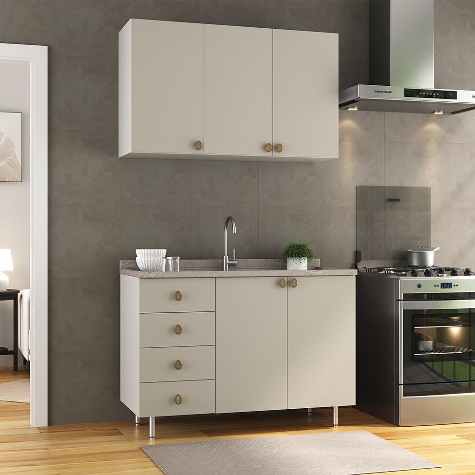 Cozinha Compacta Maranello 100% MDF 5 PT 4 GV Bege - 1