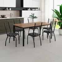 Conjunto de Mesa Retangular com Tampo de MDP Amadeirado e 6 Cadeiras Adriana Revestimento Sintético Silver e Preto - 2