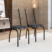 Conjunto de Mesa Retangular com Tampo de MDP Amadeirado e 6 Cadeiras Adriana Revestimento Sintético Silver e Preto - 6