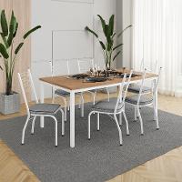 Conjunto de Mesa Retangular com Tampo de MDP Amadeirado e 6 Cadeiras Adriana Revestimento Sintético Platina e Branco - 2