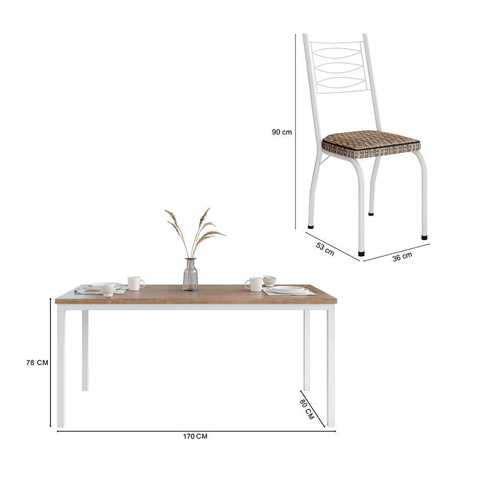 Conjunto de Mesa Retangular com Tampo de MDP Amadeirado e 6 Cadeiras Adriana Revestimento Sintético Marrom e Branco - 3
