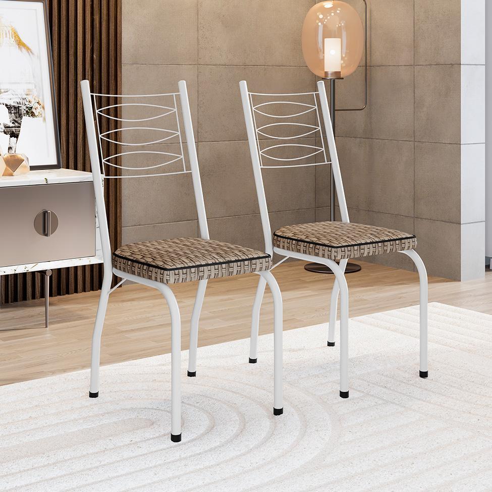 Conjunto de Mesa Retangular com Tampo de MDP Amadeirado e 6 Cadeiras Adriana Revestimento Sintético Marrom e Branco - 7