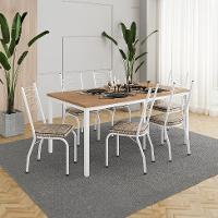 Conjunto de Mesa Retangular com Tampo de MDP Amadeirado e 6 Cadeiras Adriana Revestimento Sintético Marrom e Branco - 2