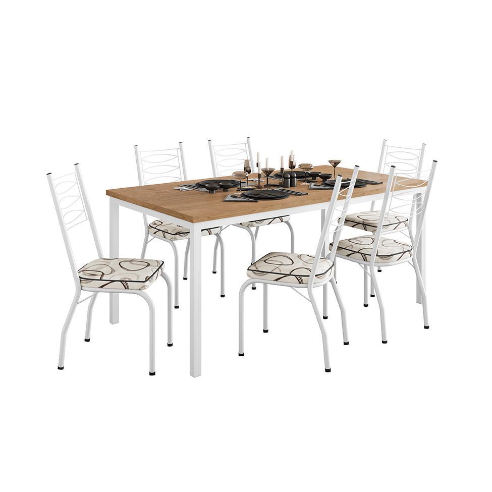 Conjunto de Mesa Retangular com Tampo de MDP Amadeirado e 6 Cadeiras Adriana Revestimento Sintético Cedro e Branco - 1